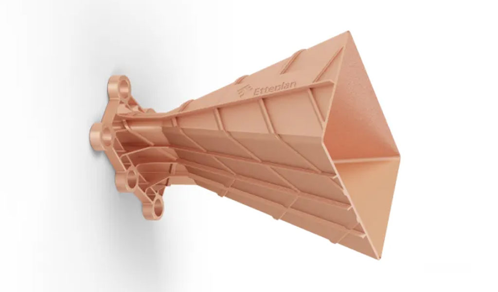 △3D printed pure copper horn antenna, picture from Digital Metal